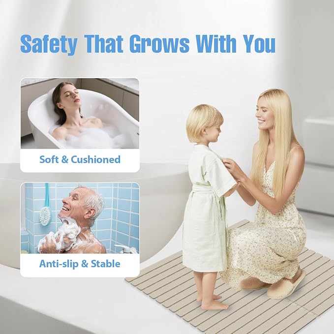 Shower Mat Non-Slip Bath Mat for Tub and Shower Stall,236 Suction Cups with Drain Holes, Quick Dry Machine Washable, Extra Grip for Stand Up Showers, Bathroom Essentials 24x24 Inch (Light Brown)