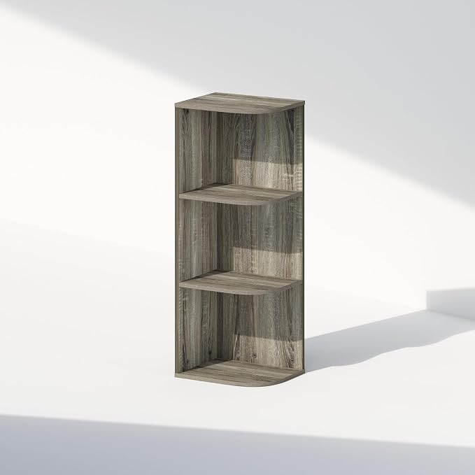 Furinno Reed Corner Shelf, 3-Tier Corner Bookshelf, Book Shelf, Corner Shelves, Storage Rack, for Organization and Storage, Home Office, Living Room, French Oak