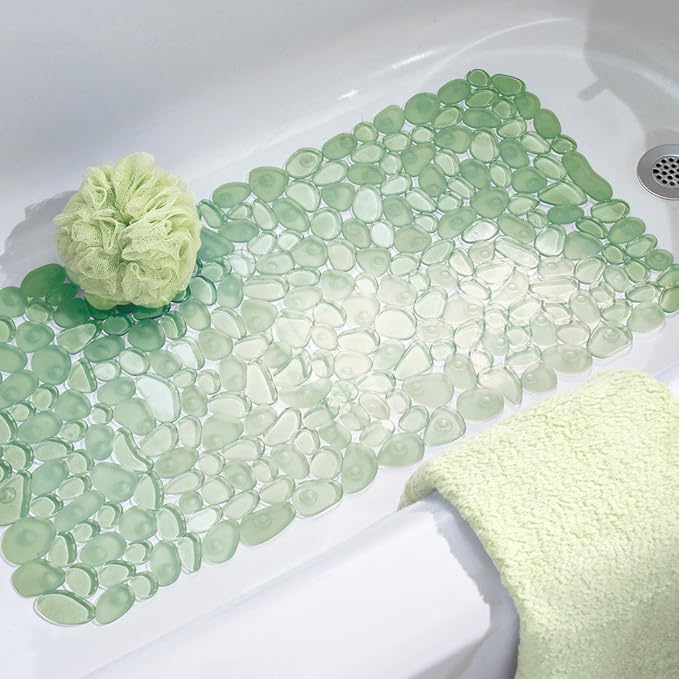 iDesign Pebblz Non-Slip Suction Bath Mat for Shower, Bathtub - Green 26" x 13.5"
