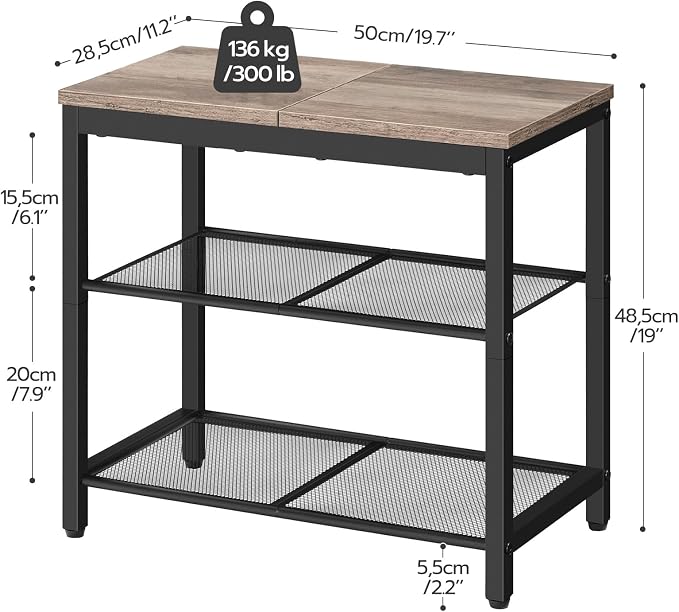 HOOBRO Shoe Bench, 3-Tier Shoe Rack, Industrial Shoe Organizer Storage Bench, 19.7 inches Entry Bench with Mesh Shelves, for Entryway, Living Room, Hallway, Easy Assembly, Greige BG50HX01