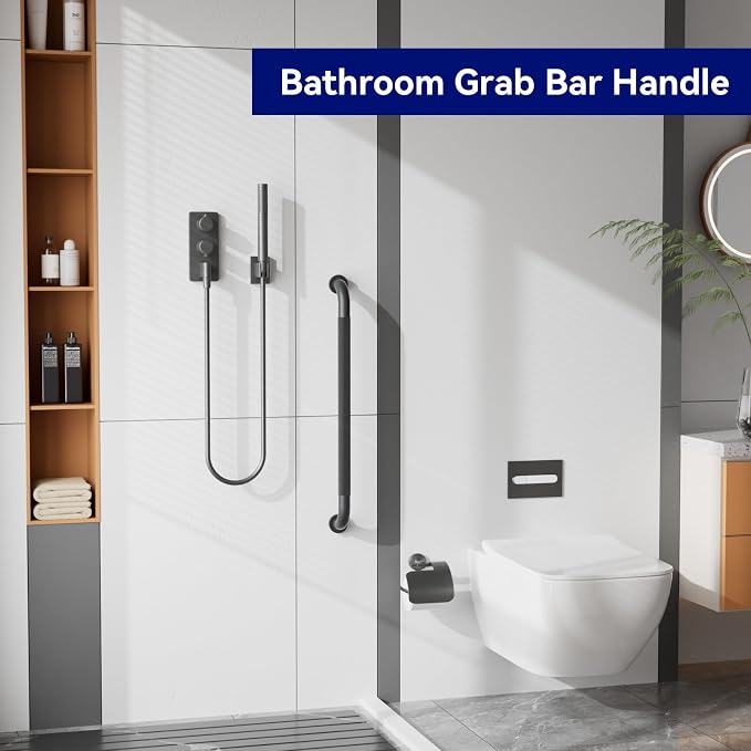 16 Inch Grab Bars for Shower, Black Anti Slip Grab Bar for Bathtubs Showers Toilet, Stainless Steel Safety Shower Grab Bar,Wall Mounted Shower Handle Handicap Bars for Senior Elderly