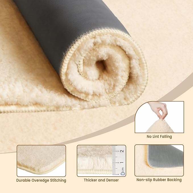 TECHMILLY Fluffy Tufting Bathroom Rug Mat 36x24, Absorbent Thick Non Slip Microfiber Mats, Quick Dry Machine Washable Bath Rug for Bathroom Floor, Bathtub and Shower, Cream