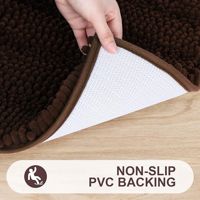 Grandaily Chenille Striped Bathroom Rugs 59x35, Extra Thick and Absorbent Bath Mats, Non-Slip Soft Plush Shaggy Shower Carpet, Machine Wash Dry, Bath Rug for Bathroom, Brown