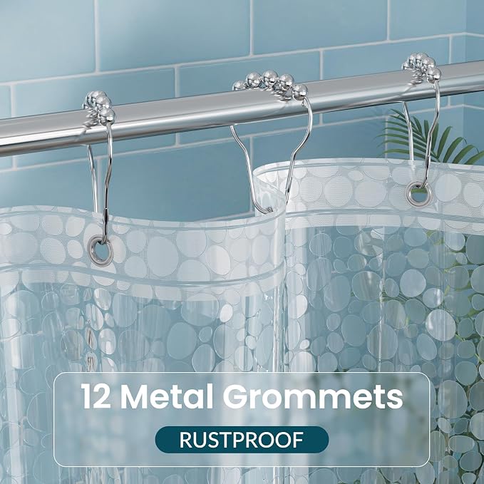 Titanker Clear Shower Curtain Liner with Pebble Pattern, Medium Weight Plastic Shower Liner PEVA Waterproof Shower Curtains for Bathroom with Big Stones and Grommets, 72x72 Inches