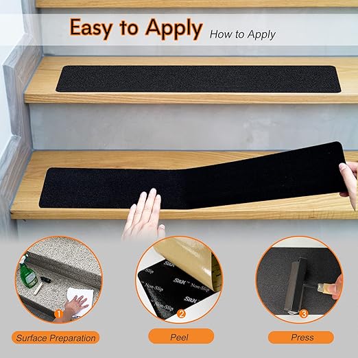 S&X Anti Slip Tape and Treads 6" x 24" 10-Pack Black Heavy Duty Non-Slip Strips for Outdoor Steps Stairs Decks Boats - High Grip, Waterproof, Oil-Proof