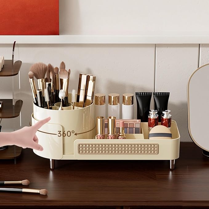 Booklov Rotating Makeup Caddy Organizer for Vanity, Large Capacity Cosmetic Display Case, Countertop Beauty Storage Holder for Skincare, Brush Eyeliner Lipstick, Counter Table Organization, Coffee