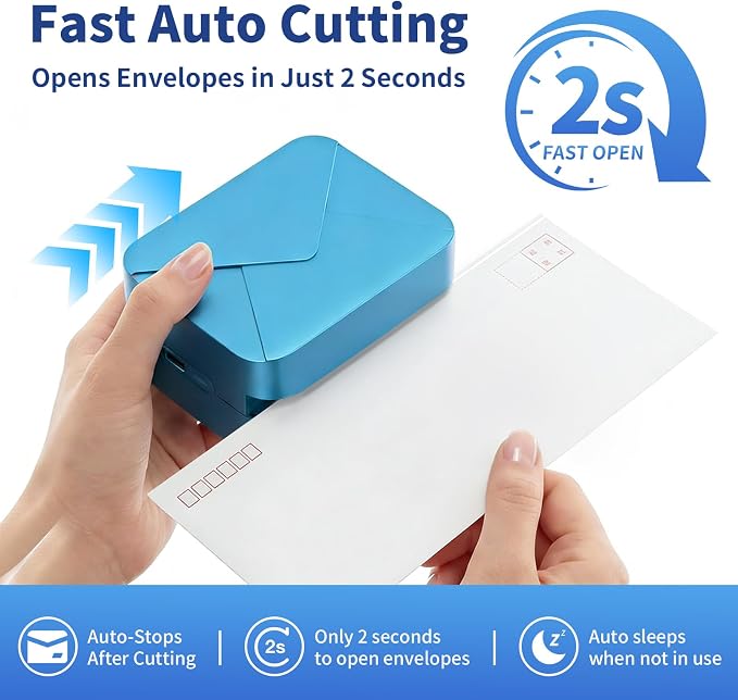 Rechargeable Electric Letter Opener Mail Opener Letter Openers Envelope Slitter Automatic Letter Opener Portable & Safe Blade Design, Universal Envelope Efficient Tool for Office Home (Blue)
