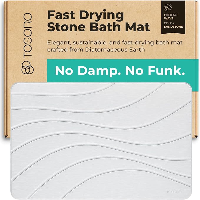 TOSORO - Stone Bath Mat Diatomaceous Earth Shower Mat Non-Slip Super Absorbent Diatomite Stone Bath Mats for Bathroom Floor Quick Drying Natural Easy to Clean (23.5 x 15) - Sandstone