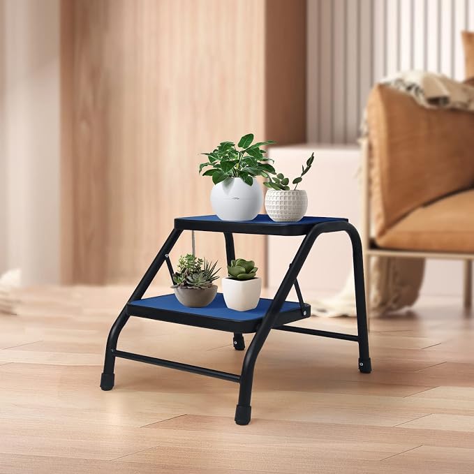 Duwee 2 Step Ladder,Step Stool with Wide Anti-Slip Pedal,Heavy Duty Portable Step Ladder Anti-Slip Step Stool for Household, Kitchen,Bathroom,Blue