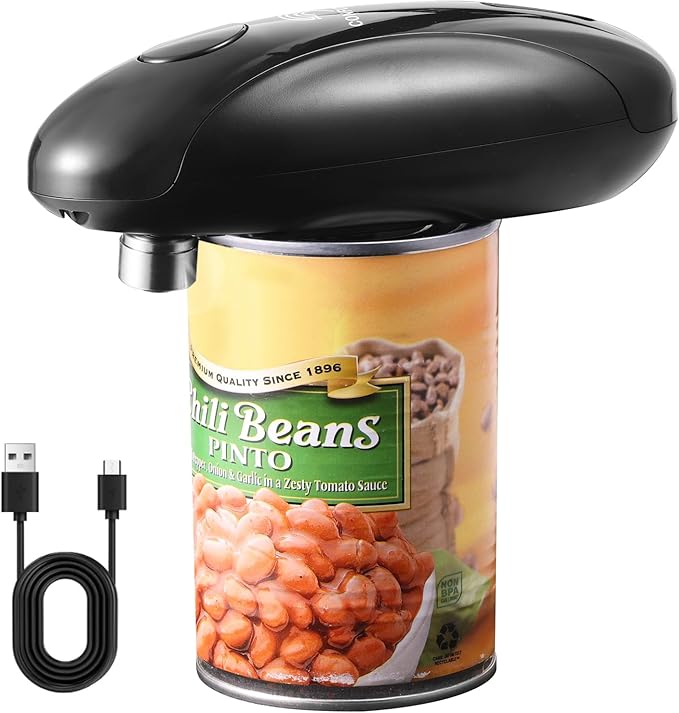 Can Opener Electric - Upgraded One-Touch Automatic, Smooth Edge, USB-C Rechargeable, Perfect for Seniors (Black)