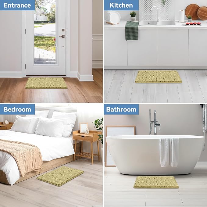 Bcoimo 30x20 Chenille Bath Mat – Non-Slip with Backing Bath Rug Ultra-Absorbent and Machine Washable Bathroom Mat Quick-Dry Design. Ideal for Bathroom Shower and Tub Areas
