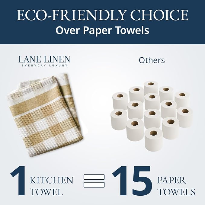 LANE LINEN Cotton Kitchen Towels Set, 4-Pack – Absorbent, Quick-Drying, Premium Dish Towels, Tea Towels, 18" x 28" - Beige