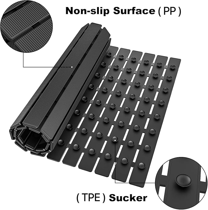 BEMISO Shower Mat Non Slip Bathtub Mat with Suction Cups and Drain Holes 27.5 x15.7 Inch Bath Mat for Tub & Shower.Easy Dry,Easy to Cut,Eco-Friendly