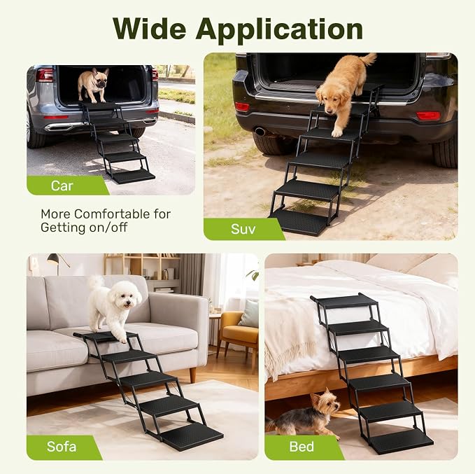 Foldable Dog Car Steps - Upgraded Non-Slip Pet Stairs for Large Dogs, Portable Metal Frame Dog Ramps for High SUV, Truck and Cars, Lightweight Pet Ladder with High Load-Bearing Capacity (6 Steps)