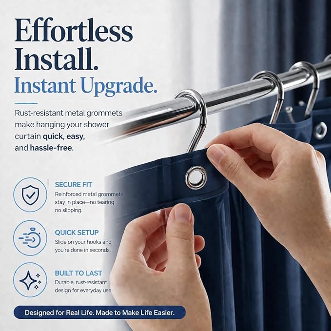 EHZNZIE Navy Blue Shower Curtain Liner 72x72, PEVA Waterproof Bath Curtain, No Chemical Smell, 3 Weighted Magnets, Durable with Rustproof Metal Grommets