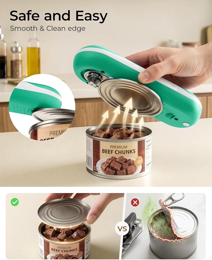 Electric Can Opener, One-Touch Automatic Can Opener, USB Rechargeable Electric Can Opener for Seniors with Arthritis, Side Cut, Smooth Edge, Handsfree, for Any Size Cans (Green/White)