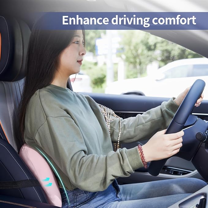 Lumbar Support Pillow for Office Chair, Cooling Car Lumbar Pillow Lower Back Pain Relief,Memory Foam Back Cushion with Adjustable Straps,Ergonomic Chair Back Pillow for Gaming Chair,Car(Pink Cooling)