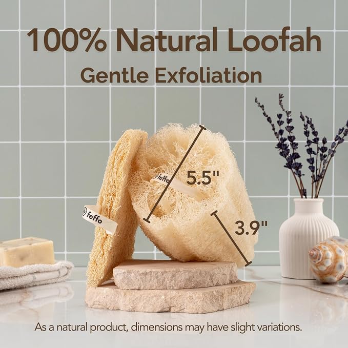 Loofah Sponge for Body Scrub, Exfoliating Body Scrubber & Loofah with Handle, Exfoliating Pads, Loofah for Women, Men & Kids (2 Count,1 Pack, Natural Cut)