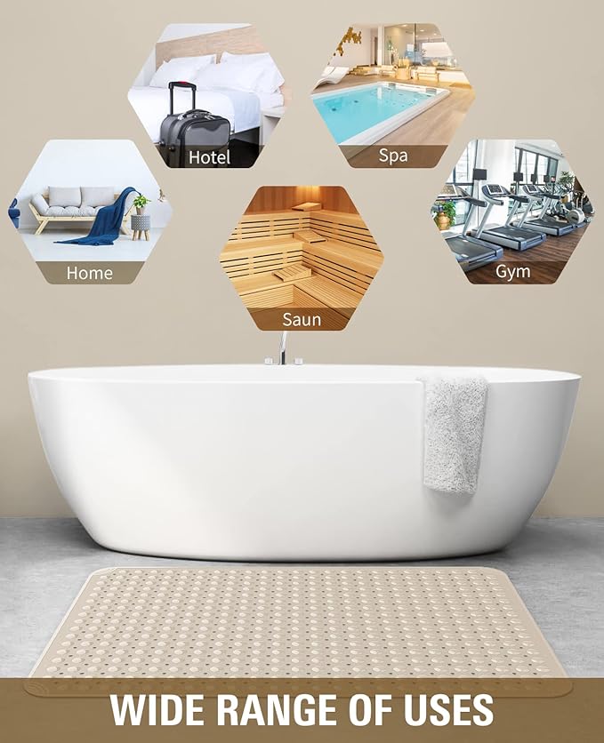 Yolife Extra Large TPE Shower Mat, 47.2" L x 31.5" W Anti Slip Bath Mat with Drain Holes and Suction Cups, Large Size Mat More Suitable for Shower Stall, No Odor, Heavy Mat