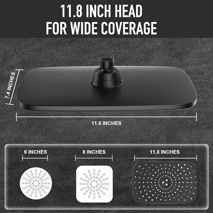 Veken 11.8'' Rain Shower Head with Handheld, High Pressure Rainfall Showerhead Combo with 5 Hand held Water Spray Modes for Bathroom Accessories, Home Decor, Detachable Dual Shower Heads, Matte Black