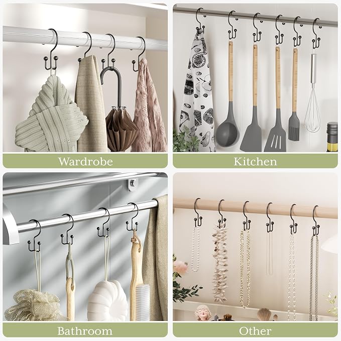Amazer Shower Curtain Hooks, Black Stainless Steel Shower Hooks for Bathroom Shower Curtain Rod, 12pcs