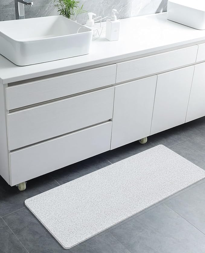 OTHWAY Shower Mat Non Slip Without Suction Cups, Quick Drying Bathtub Mat Non Slip for Shower Bathroom, PVC Loofah Shower Mat for Wet Areas (White)
