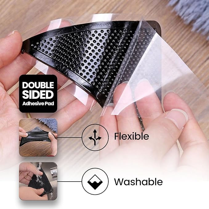 Muddy Mat® Heavy Duty Non-Slip Reusable Rug Corner Pads - Double-Sided Adhesive Pad for Corners and Sides on Hardwood Floors, Area Rugs - Keep Your Rug in Place (Pack of 4)