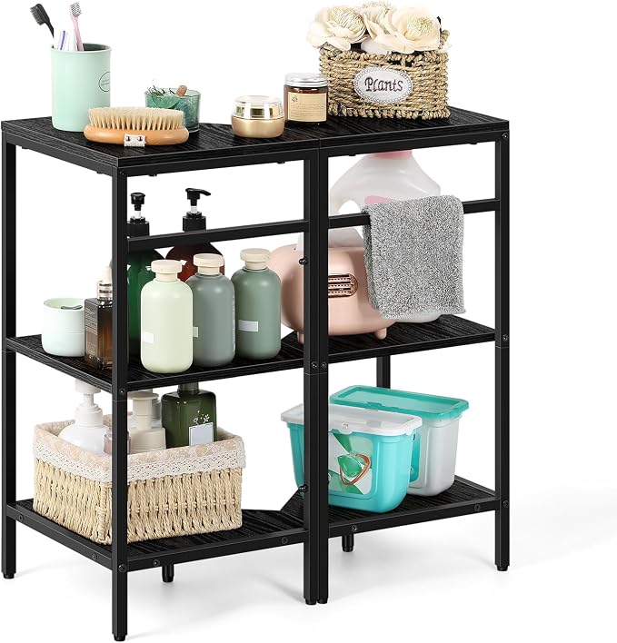 Under Pedestal Sink Shelf 2 Pack Corner Shelf Stand for Bathroom Pedestal Under Sink Storage Rack Under Vanity Storage Organizers Bathroom Storage Corner Shelves Toilet Storage Holder, Black