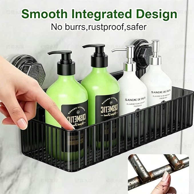 Shower Caddy Suction Cup Bathroom Shower Organizer for Bathroom Storage Home Decor & Kitchen No Drilling Large Capacity Removable and Reusable Shower Shelves for Inside. (black, square)