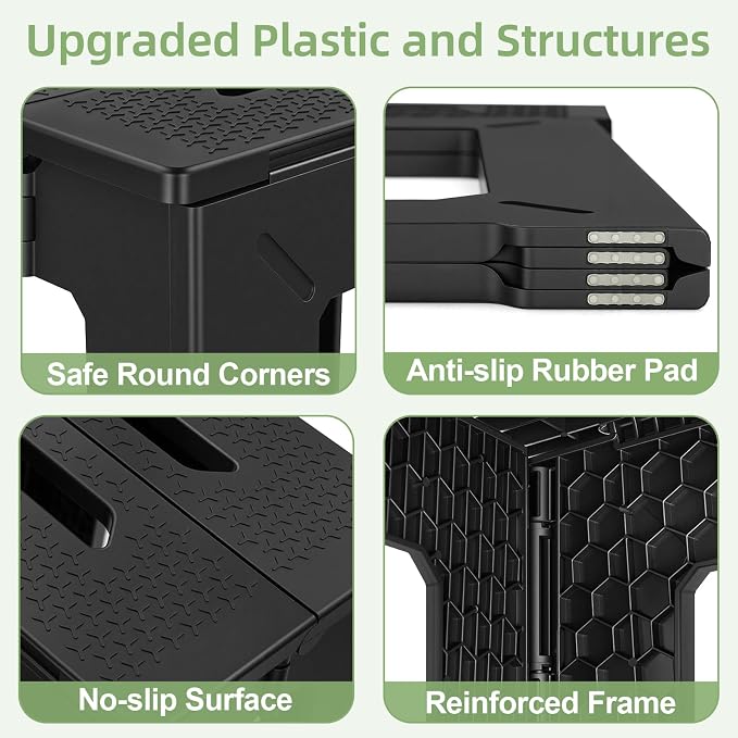 neotidy Foldable Stool Chair, 17.7” Tall Folding Seat for Adults up to 400 lb, Heavy-Duty Plastic Foldable Stool for Sitting, Portable Compact Folding Chair for Home Outdoor Camping, Black