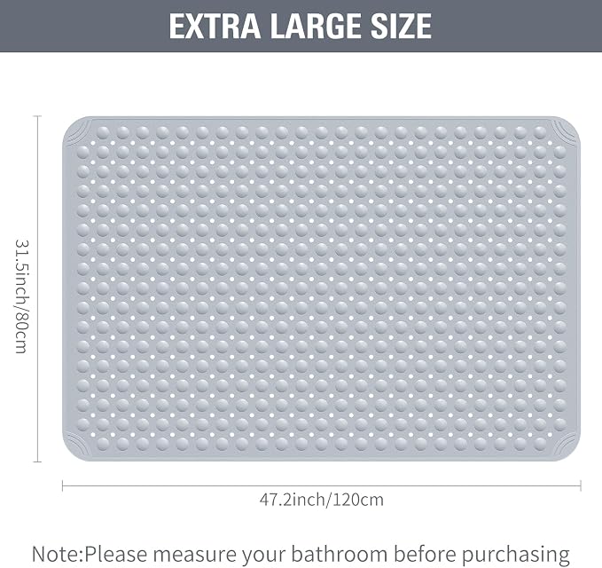 Yolife Extra Large TPE Shower Mat, 47.2" L x 31.5" W Anti Slip Bath Mat with Drain Holes and Suction Cups, Large Size Mat More Suitable for Shower Stall, No Odor, Heavy Mat