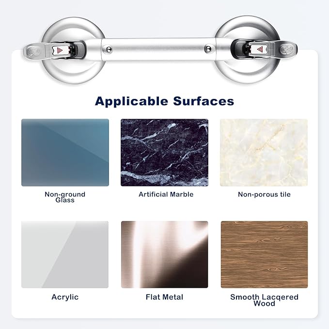 𝗨𝗽𝗴𝗿𝗮𝗱𝗲𝗱 Suction Cup Grab Bars for Bathtubs and Bathroom, Tool Free Shower Handle, Grab Handle for Elderly Suction with Indicators, Shower Grab Bar for Seniors, Heavy Duty,Sliver