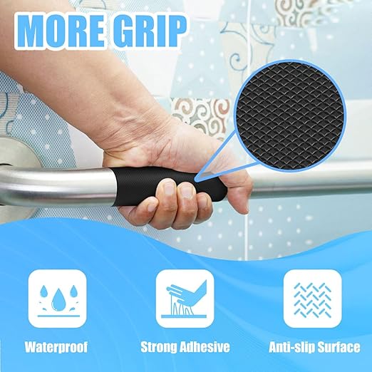 Yorwe Rubber Grip Tape, Ultra-Thin Strong Adhesive Anti-Slip Waterproof Heat Resistant Wear-Resistant Cushion Pad, Making Handles or Contact Surfaces Safer, with Grip and Comfort (Black, 2In x 10Ft)