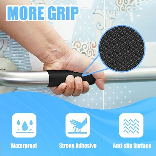 Yorwe Rubber Grip Tape, Ultra-Thin Strong Adhesive Anti-Slip Waterproof Heat Resistant Wear-Resistant Cushion Pad, Making Handles or Contact Surfaces Safer, with Grip and Comfort (Black, 1In x 10Ft)