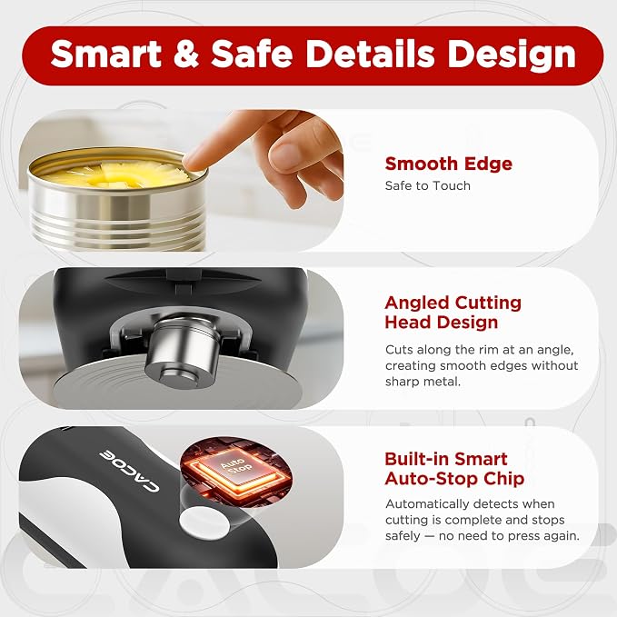 CACOE Automatic Smart Electric Can Opener with Auto Stop & USB-C Charging - Cordless Can Opener for Elderly and Arthritic Users for Seniors & Arthritis, Effortless One-Touch Open (black)