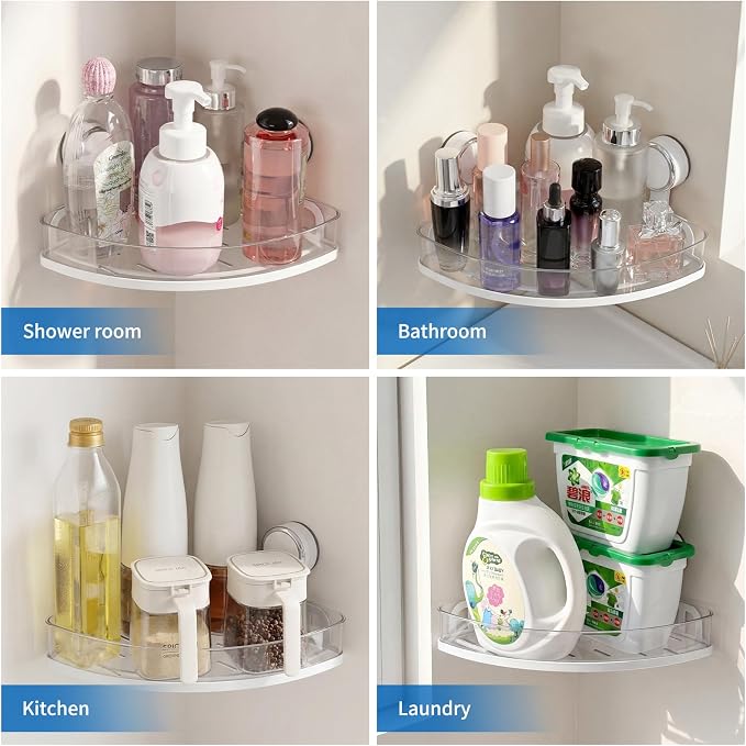 Suction Cup Corner Shower Caddy, Shower Caddy Basket Powerful Suction Bathroom, Waterproof & Rustproof Organizer for Bathroom Storage, No-Drilling Removable- 1 Pack