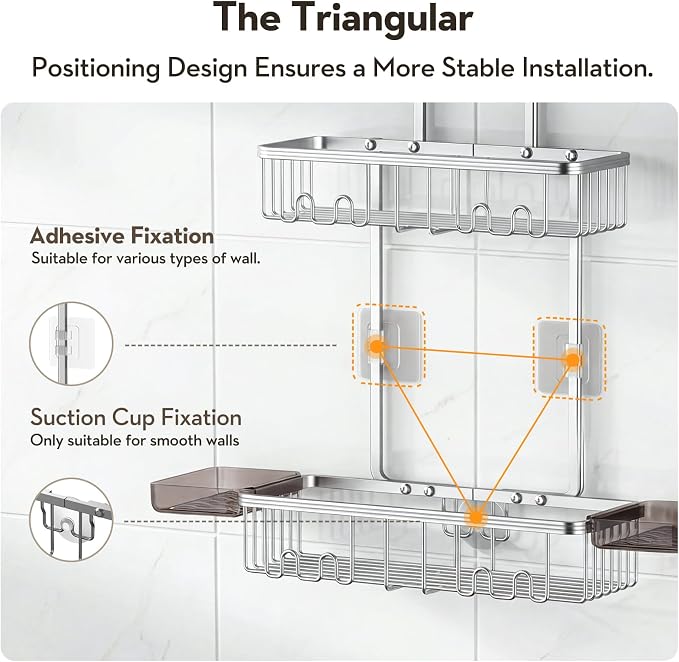 Shower Caddy Hanging, Never Rust Shower Organizer Hanging, Aluminum Shower Racks for Inside Shower with Hooks for Razor, Bathroom Organizers and Storage with Soap Holder, Bright Silver