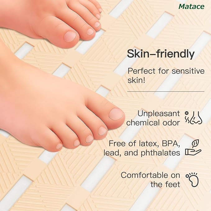 Bathtub Mat Non Slip - for Inside Bath Tub & Shower, Small 27x16 Inch, 180 Strong Suction Cups, Soft Textured Surface, Fast Drain & Quick Dry, Bathroom Safety Mat, Beige, Matace