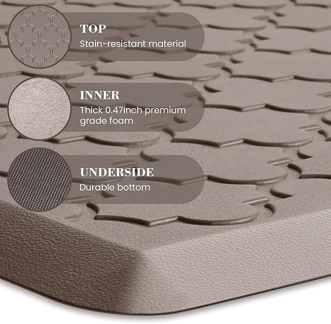 Kitchen Mat [2 PCS] Cushioned Anti-Fatigue Floor Mat Water Resistant Non-Skid Ergonomic Comfort Foam Rugs Standing Mat for Kitchen Floor Office Sink Laundry(Khaki)