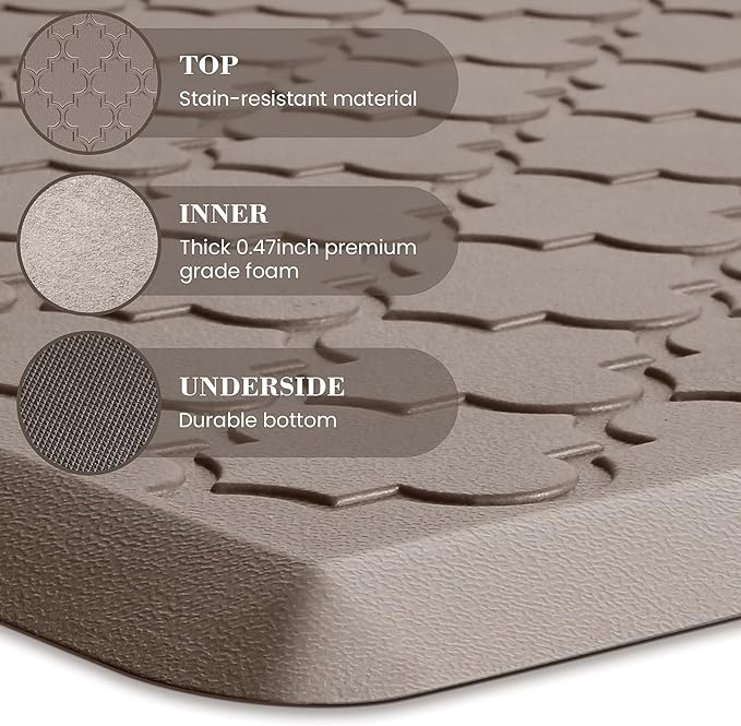 Kitchen Mat [2 PCS] Cushioned Anti-Fatigue Floor Mat Water Resistant Non-Skid Kitchen Mats and Rugs Ergonomic Comfort Foam Kitchen Rugs Standing Mat for Floor Office Sink (Khaki,20"x30"+20"x60")