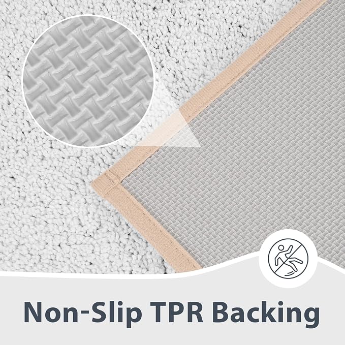 anllugs Bathroom Rugs 24" x 36", Non-Slip Extra Soft Absorbent Bath Rugs, Machine Washable Quick Dry Bath Mats for Bathroom Floor, Shower, Bathtub and Sink, Beige & White