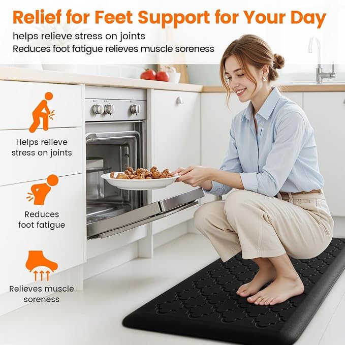 TranquilRelax 4/5 Inch Thick Anti-Fatigue Kitchen Mat Water Resistant Non-Slip Kitchen Floor Mat Ergonomic Comfort Standing Mat for Home Kitchen Office Laundry 17.3"x 28" Black