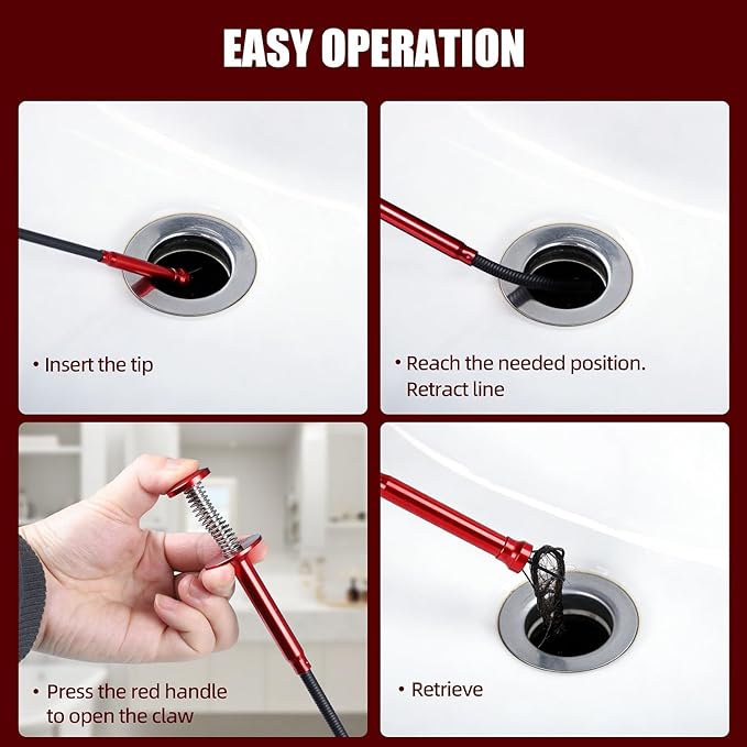 Grabber Reacher Tool, Flexible Magnetic Pickup Tool with 4-Claw Gripper & Spring-Loaded Handle, Pickup for Bathroom, Engine Bay, Kitchen & Sewers (24 inch) (Red Magnetic Pickup Tool)