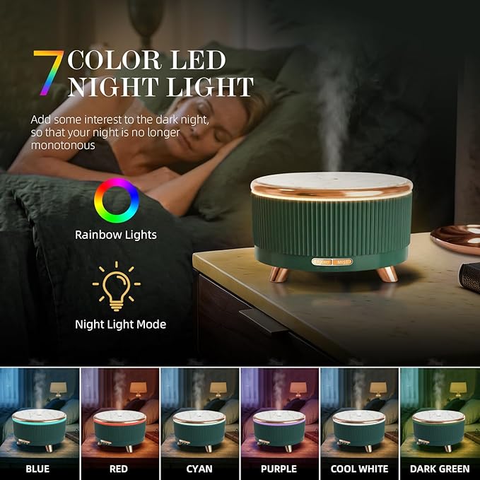 500ML Large Capacity Essential Oil Diffuser, Ultrasonic Aromatherapy Diffuser with 7 Color LED Lights with Remote Control, Cool Mist Humidifier, Timed Mist, Auto Shut-Off (Blue Green)