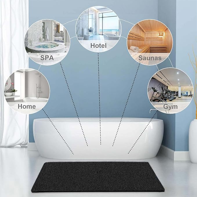 godehone Shower Mats Non Slip Without Suction Cups, PVC Loofah Bathroom Mats, Loofah Mats for Shower and Bathroom, Quick Drying, 23.6× 47.2 Inch, Black