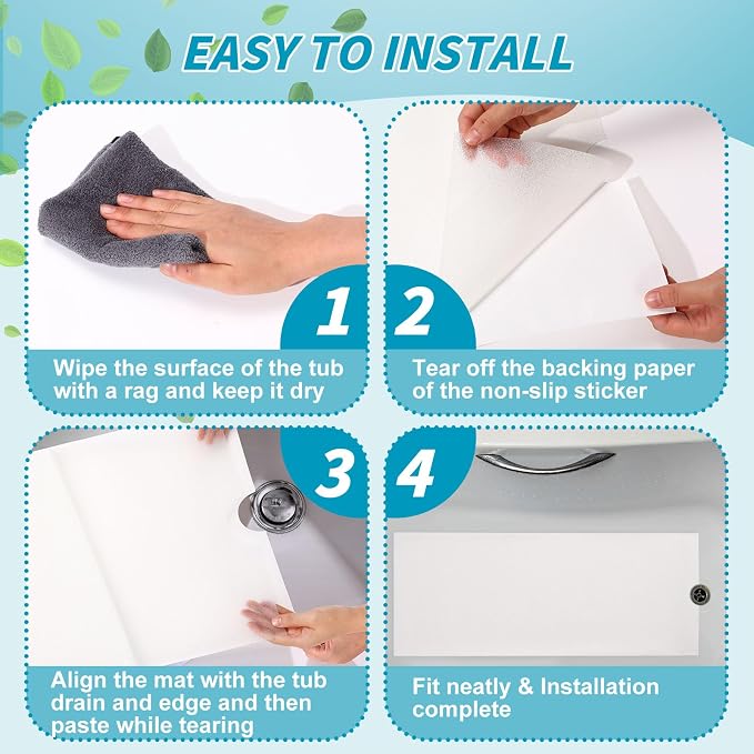 Dunzoom 16" x 40" Non Slip Bathtub Mat with Drain Cut Out Anti Slipping Non Skid Safe Tub Mat Adhesive Peel and Stick Bath Tub Mat PEVA Tub Sticker for Shower Floor Boat Wet Areas(Clear)