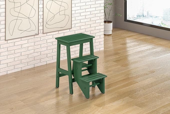 Boraam Niko Folding Counter Height 3-Tier Step Stool - Equestrian Green