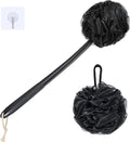 VANZAVANZU Loofah Sponge Set Loofah Exfoliating Body Scrubber, Anti-Slip Plastic 17" Handle Loofah on a Stick with Fluffy Shower Sponge, PE Soft Mesh Shower Loofahs-Black