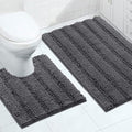 Turquoize Chenille Bathroom Rugs Set Non-Slip Bath Mats for Bathroom Super Absorbent Shaggy Rugs for Tub Shower Toilet Plush Bath Rug Plus U Contour Rug (Oversized: 24" x 36" and 20" x 24" U), Gray