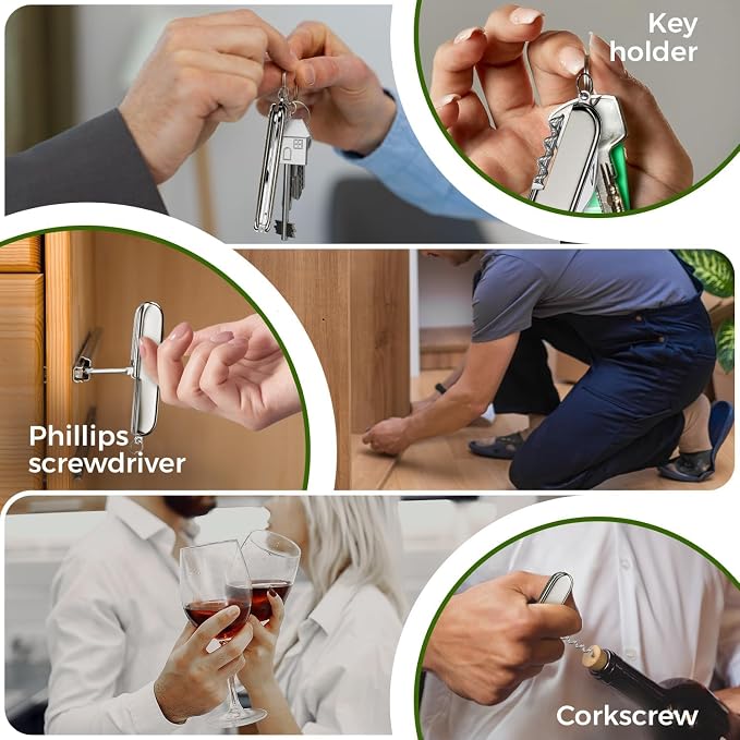 Small Pocket Knife 6 in 1 - Keychain Multitool - Compact Kids Pocket Knife with Bottle Opener, Can Opener, Corkscrew, Phillips Screwdriver - EDC Gift for Men, Women, Camping, Hiking, Travel - 5005